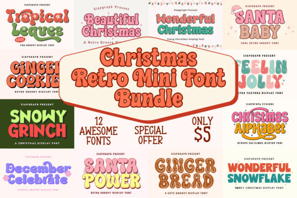 Christmas Retro Mini Bundle: 12 Awesome Fonts for Festive Campaigns